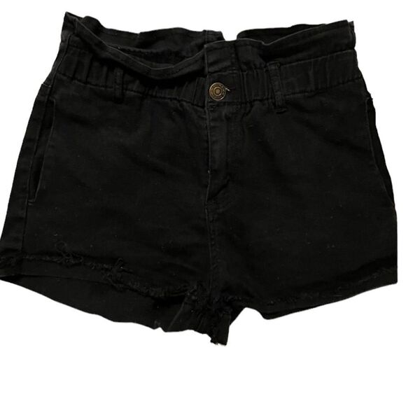 Machine ~ Black Denim Shorts ~ elasticized paperbag waist ~ Size 30 - Picture 1 of 7